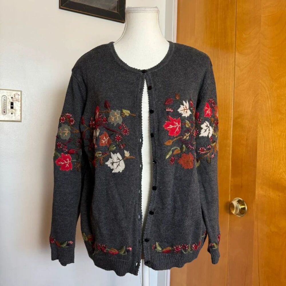 vintage Tiara International embroidered autumnal cardigan